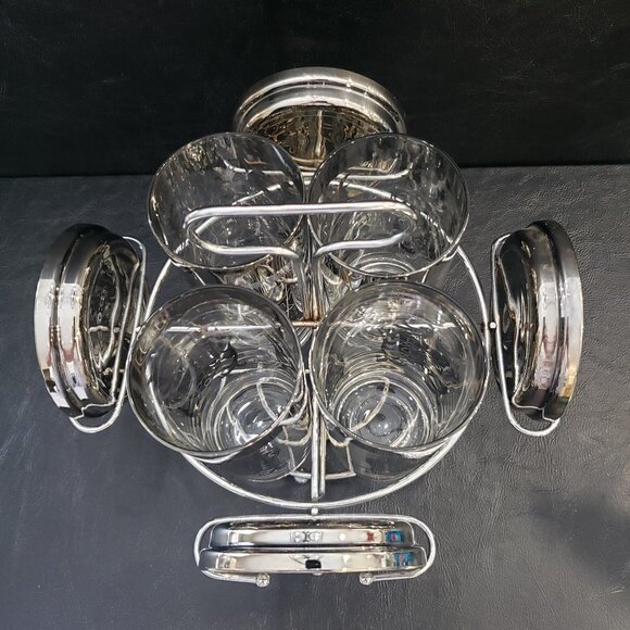 Retro Kimiko Guardian silver " Coat of Arms " Caddy with Glasses and Coasters - Picture 3 of 12